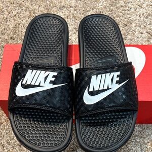 Nike Black and White Checkered Slides